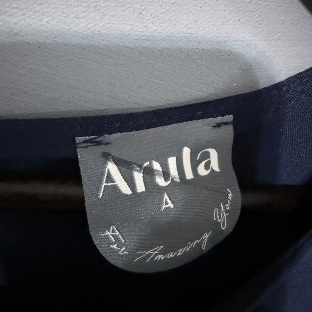 Arula A Plus Size Babydoll Mini Dress Navy Blue Short Puff Sleeve Pockets XL - Picture 4 of 9